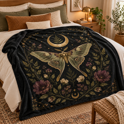 Celestial Luna Moth Blanket, Gothic Botanical Throw, Moon and Stars Bedding Decor, Witchy Bedroom Gift, Dark Floral Home, Luna Moth Blanket 9f8c543e-e0e7-4f34-b1f9-45bf2a0ce7f1-ghtr-4-.png