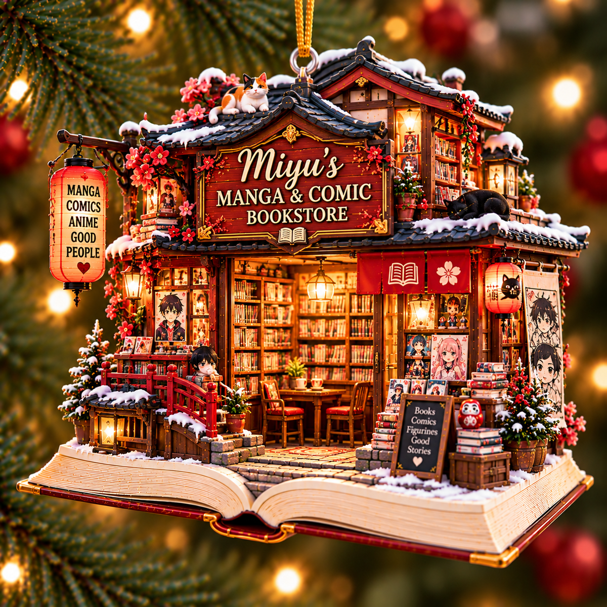 Personalized Manga & Comic Bookstore Christmas Ornament – Custom Name 2D Flat Acrylic Ornament, Anime & Manga Lover Gift 9f96b2b9-60b2-4c47-bfa5-070ef3420810-Miyu-s-Festive-Manga-Bookstore-Ornament.png