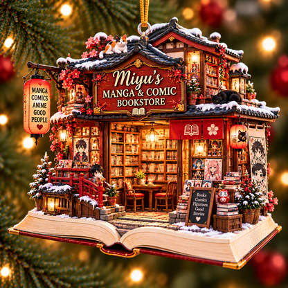 Personalized Manga & Comic Bookstore Christmas Ornament – Custom Name 2D Flat Acrylic Ornament, Anime & Manga Lover Gift 9f96b2b9-60b2-4c47-bfa5-070ef3420810-Miyu-s-Festive-Manga-Bookstore-Ornament.png