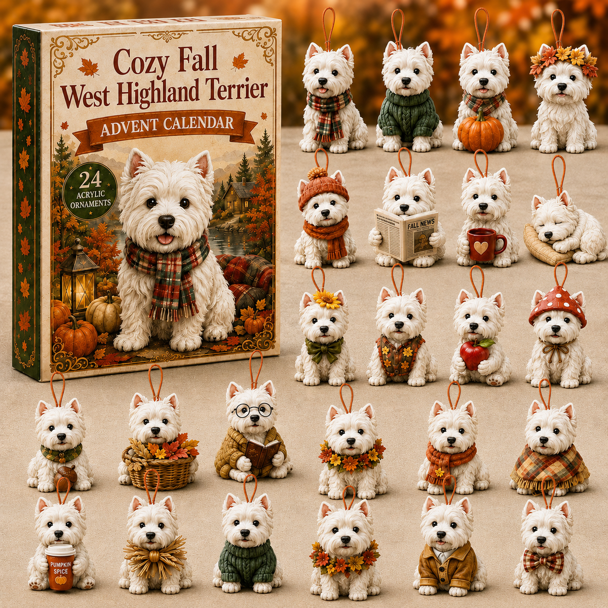 Cozy Fall West Highland Terrier Advent Calendar 2026 - 24-Day Festive Countdown, Acrylic Charms Blind Box - Gift For West Highland Terrier Lovers 9fa170af-e49a-4898-a494-9b93ba96703e-west-highland-terrier-box-charms.png