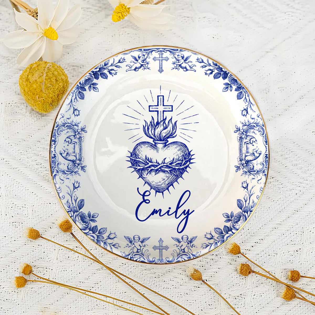 Personalized Sacred Heart and Cross Jewelry Dish, Custom Name Catholic Gift, First Communion Trinket Dish, Confirmation Baptism Ring Tray 9fc130a5-93c4-44ce-b224-cdda450fd60b-11.jpg