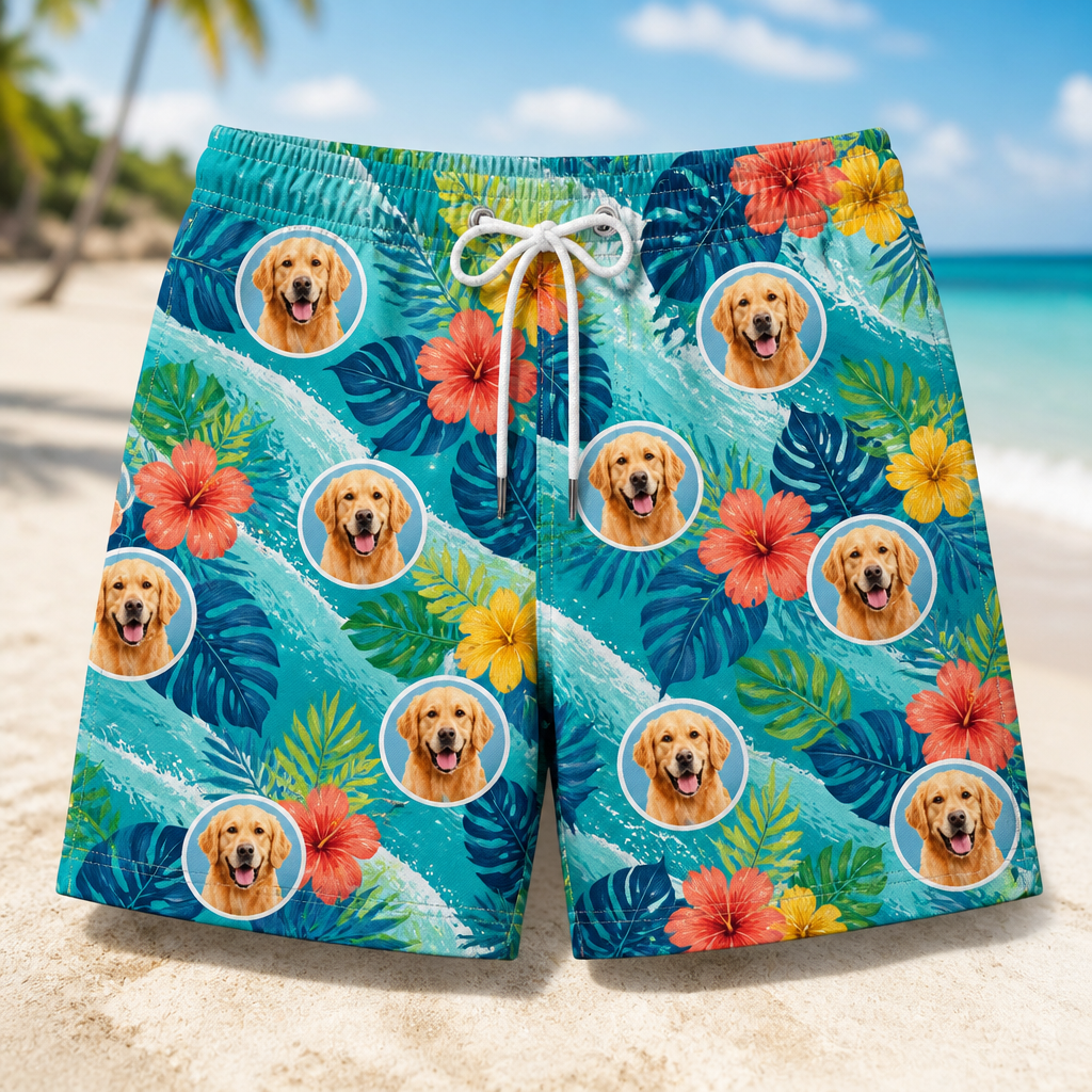 Custom Pet Face Tropical Wave Beach Shorts - Personalized Beach Short 9fc84650-f906-4aed-9ed3-b4fd3e688b4a.png