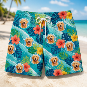 Custom Pet Face Tropical Wave Beach Shorts - Personalized Beach Short 9fc84650-f906-4aed-9ed3-b4fd3e688b4a.png