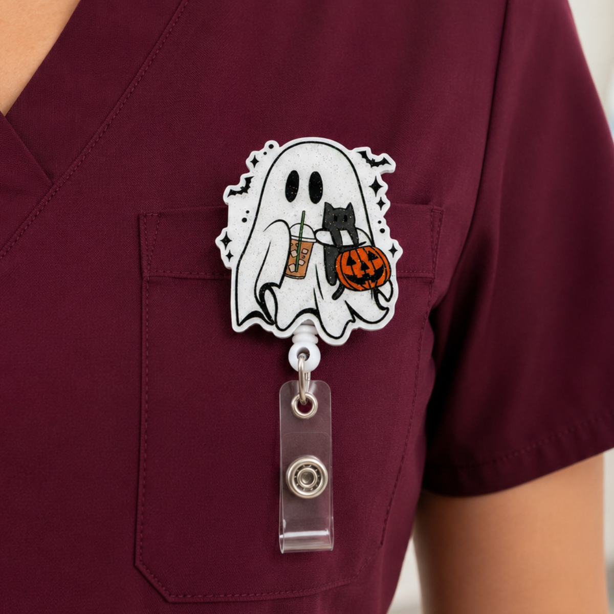 Halloween Badge reel - Coffee Ghost badge reel Retractable badge - Badge topper - ID holder - Spooky Cute ghost - Nurse - Medical - 9fe6a32a-8376-4365-8e23-376e8eb65400-2.png