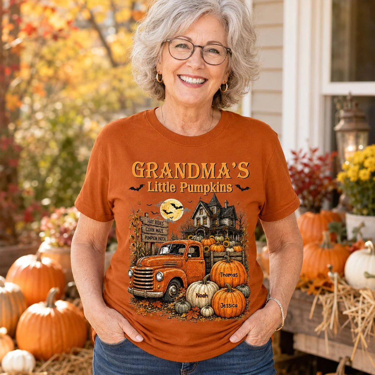 Halloween Town Style Grandma's Little Pumpkins Truck - Personalized Shirt - Halloween Gift For Grandma