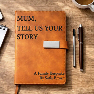 Tell Me Story Dad A Family Keepsake - Personalized Leather Notebook Set , Father's Day Gift , Gift For Dad , Gift For Grandpa