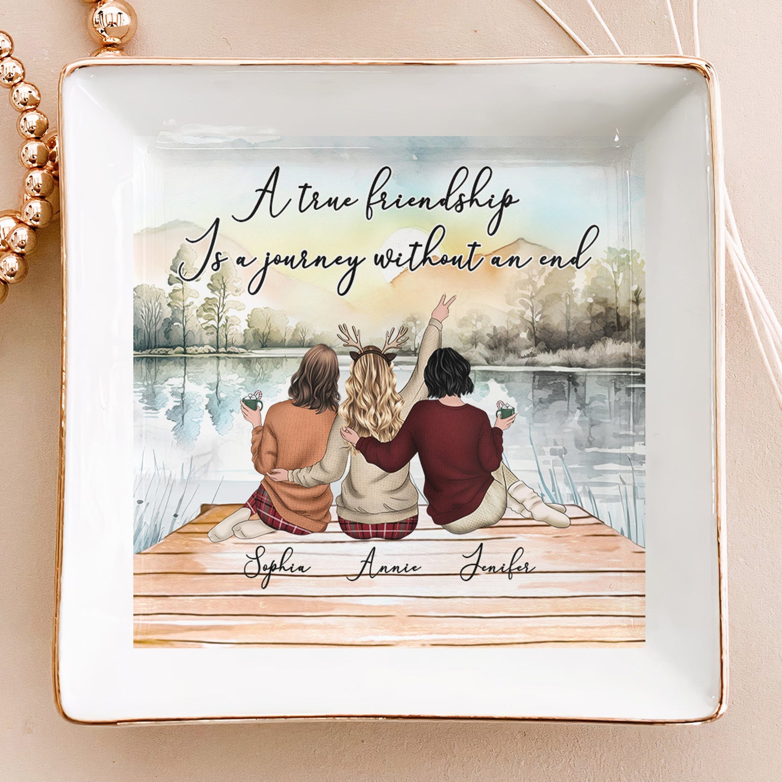 A True Friendship Is A Journey Without An End - Personalized Jewelry Dish Bestie Gift Friend day gift Gift For Sister Gift For Bestfriend