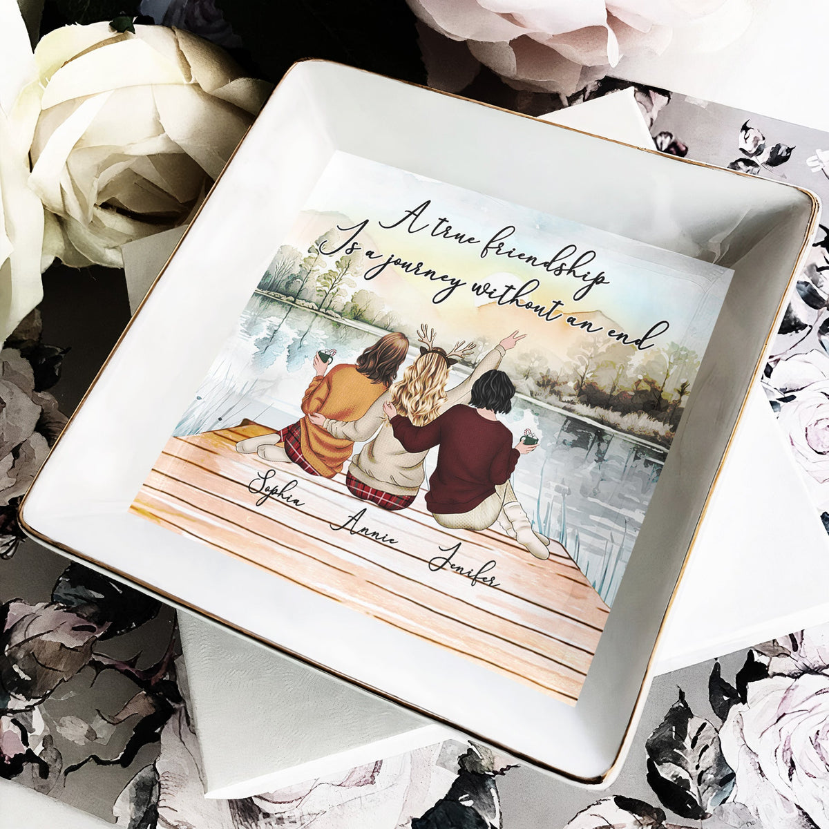 A True Friendship Is A Journey Without An End - Personalized Jewelry Dish Bestie Gift Friend day gift Gift For Sister Gift For Bestfriend