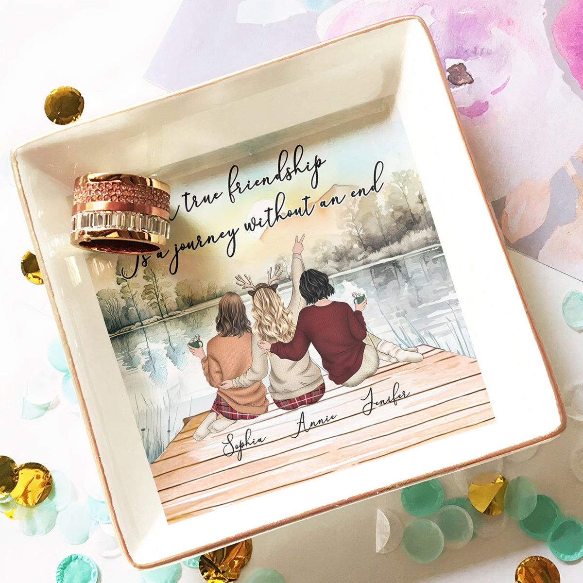 A True Friendship Is A Journey Without An End - Personalized Jewelry Dish Bestie Gift Friend day gift Gift For Sister Gift For Bestfriend