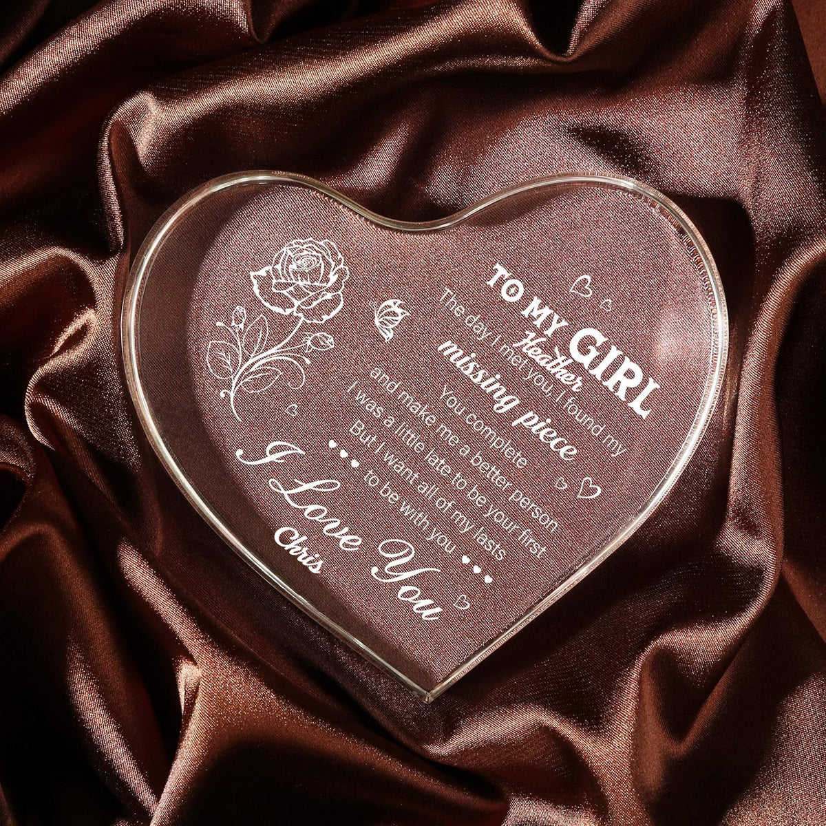 Gifts for Girlfriend, Girlfriend Birthday Gifts Ideas, To My Girl Heart Shaped Acrylic Block, I Love You Presents for Her, Valentines Day Christmas Idea for Her GF Wife