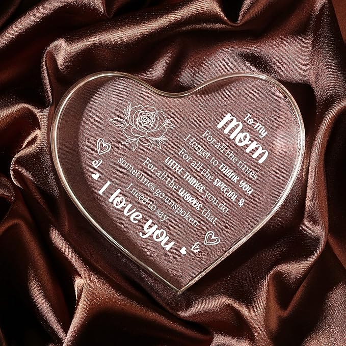 Mothers Day Gifts for Mom, Mom Birthday Gifts - Heart Shaped Acrylic Keepsake I Love You Mom Gifts from Son - Best Christmas Mother's Day Gifts from Daughter