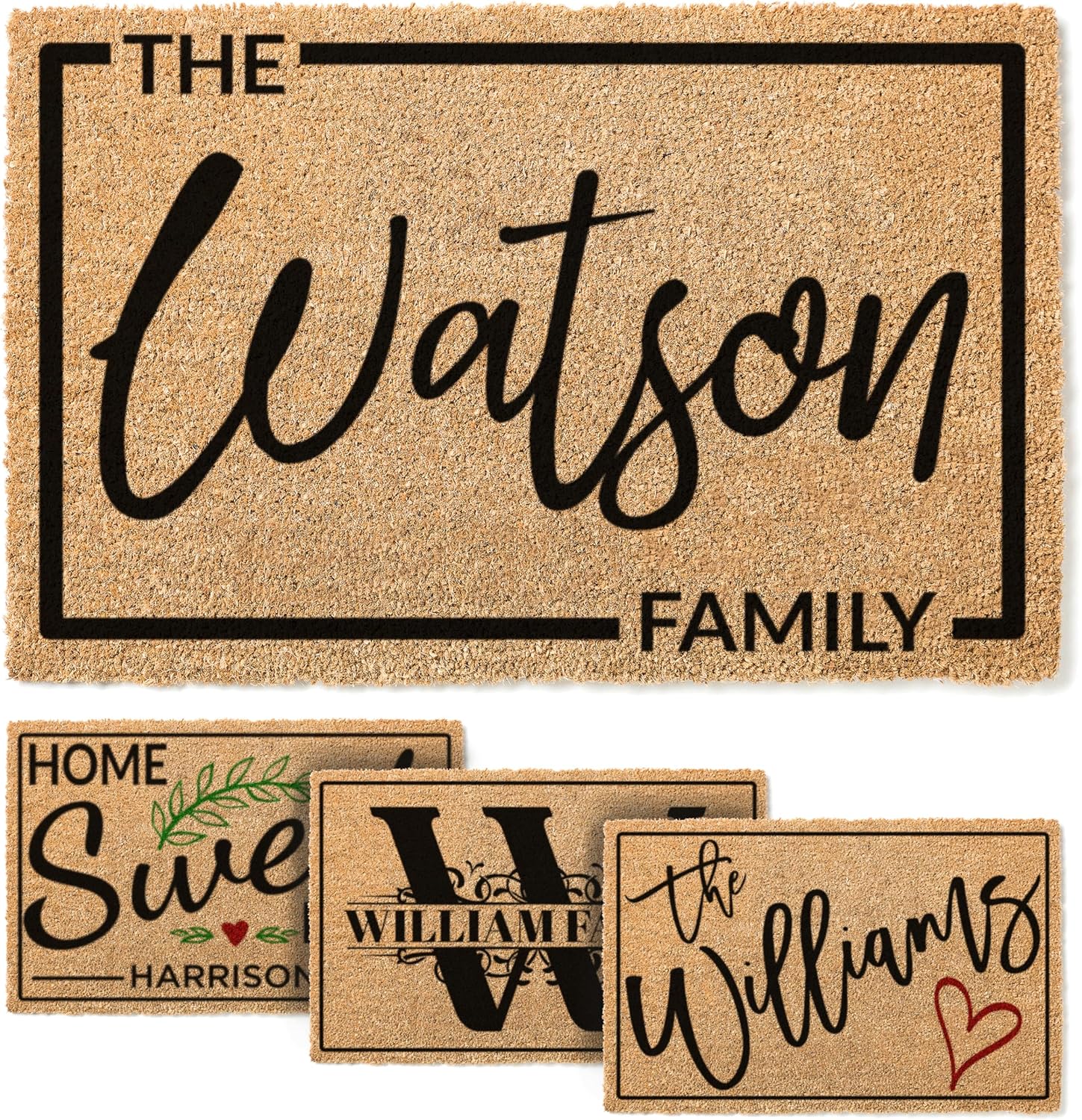 Personalized Door Mat, Custom Coir Doormat with Family Name - 5 Designs, 3 Sizes - Housewarming Gifts, Wedding Gifts for Couple, Front Door Mat for Outdoor Decor