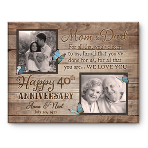 40th Wedding Anniversary Gift For Parents, Personalized Canvas Print Gift For Couple Anniversary