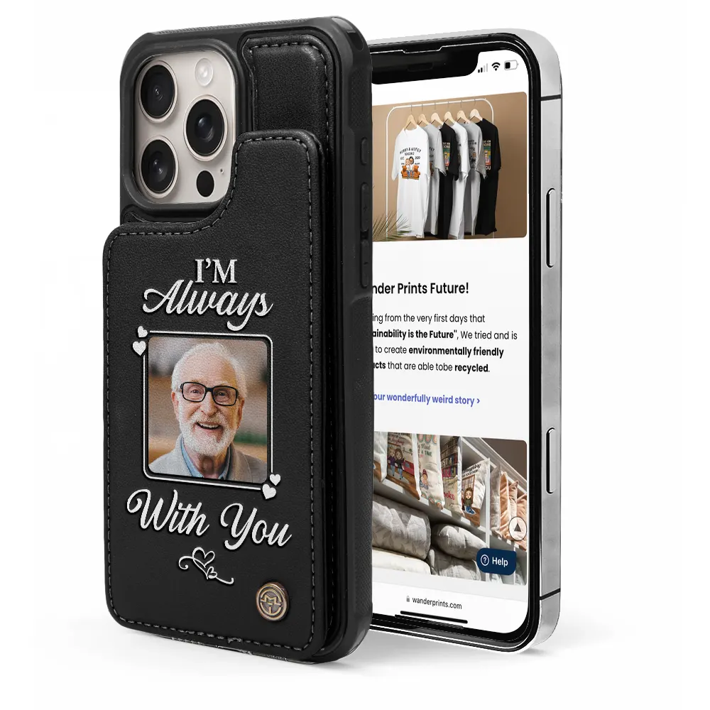 Custom Photo Memorial I Will Carry You With Me - Personalized Leather Flip Wallet Phone Case
