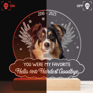 Custom Photo You Were My Favorite Hello - Memorial Gift For Pet Lovers - 3D Led Light Wooden Base