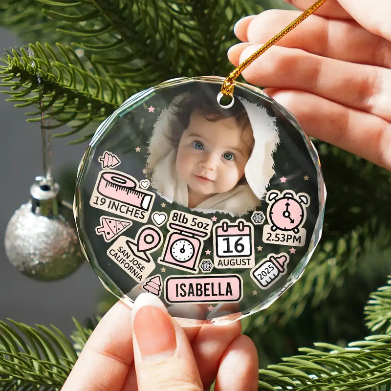 Custom Photo Baby First Christmas - Personalized Circle Glass Ornament