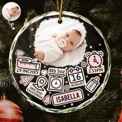 Custom Photo Baby First Christmas - Personalized Circle Glass Ornament