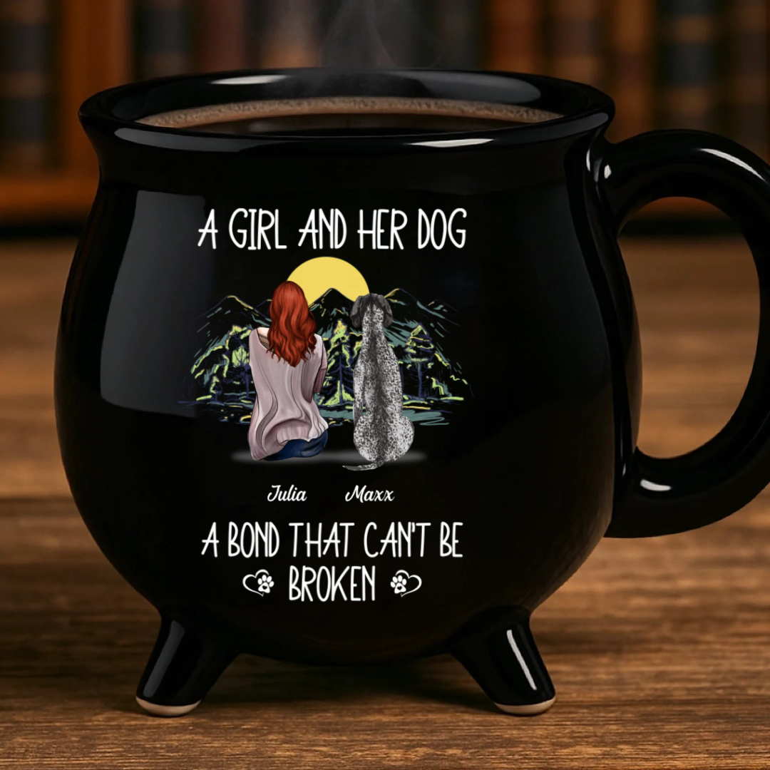 A Girl And Her Dog Personalized Halloween Black Ceramic Witch Mug - Gift For Dog Lovers Halloween Gift For Dog Lovers Memorial Dog Gift