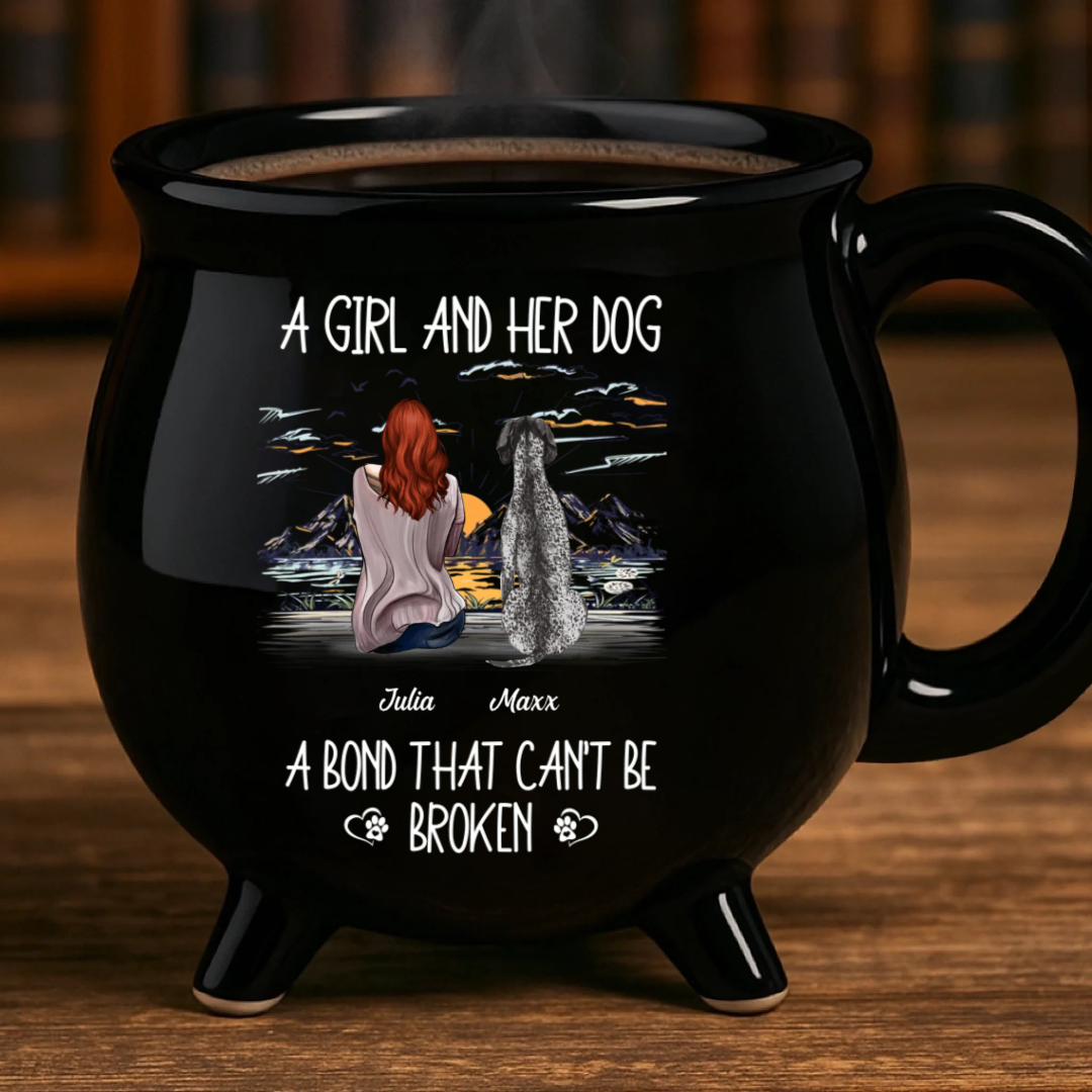 A Girl And Her Dog Personalized Halloween Black Ceramic Witch Mug - Gift For Dog Lovers Halloween Gift For Dog Lovers Memorial Dog Gift