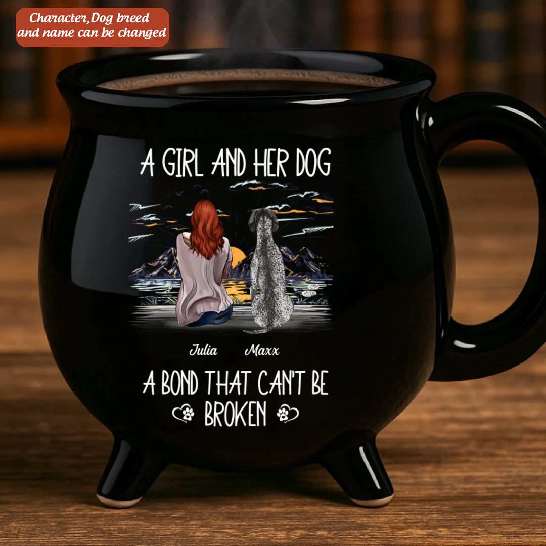 A Girl And Her Dog Personalized Halloween Black Ceramic Witch Mug - Gift For Dog Lovers Halloween Gift For Dog Lovers Memorial Dog Gift