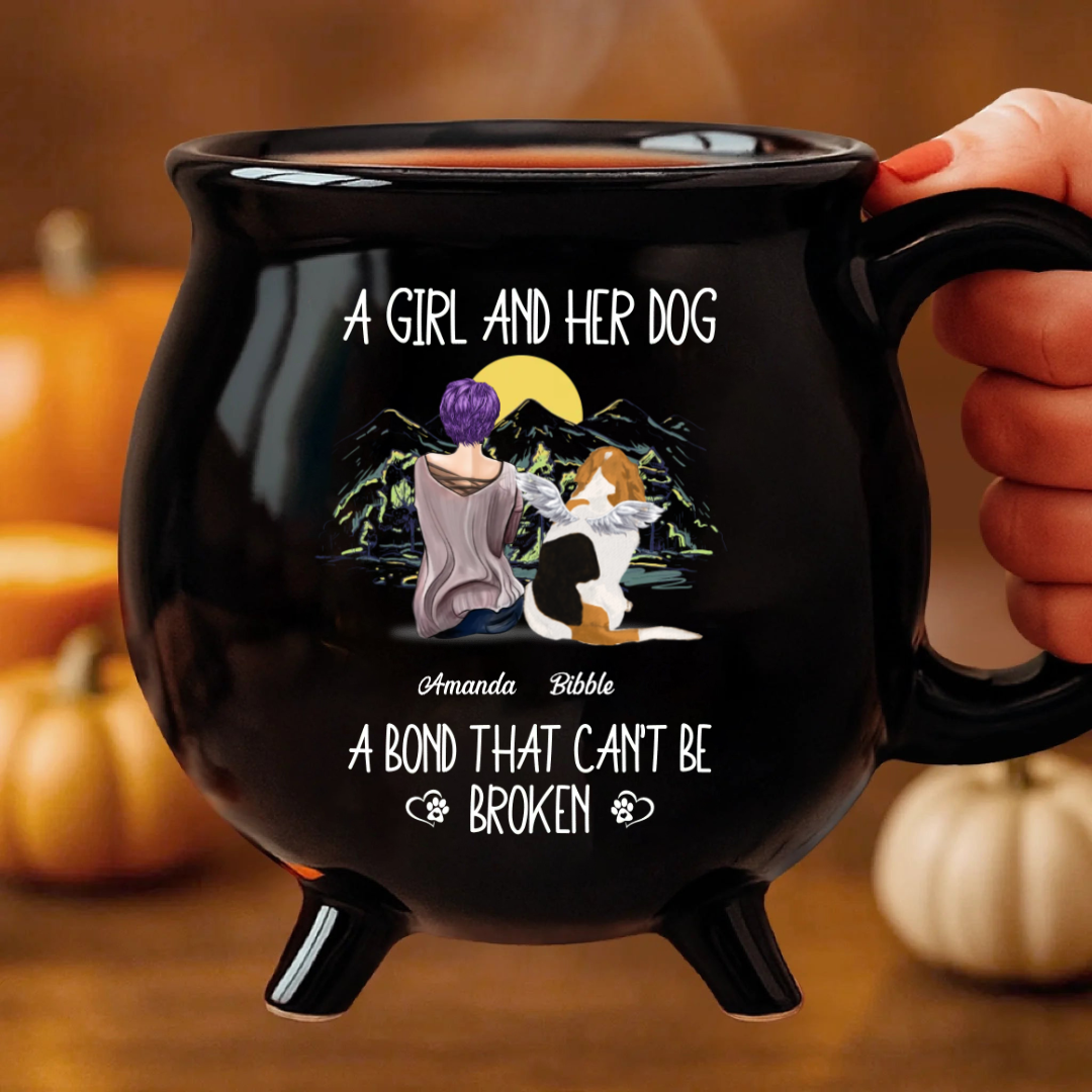 A Girl And Her Dog Personalized Halloween Black Ceramic Witch Mug - Gift For Dog Lovers Halloween Gift For Dog Lovers Memorial Dog Gift