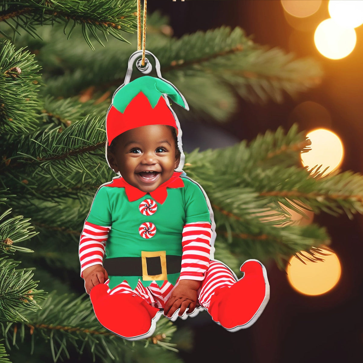 Adorable Newborn Baby Xmas - Personalized Babys Photo First Christmas Ornament