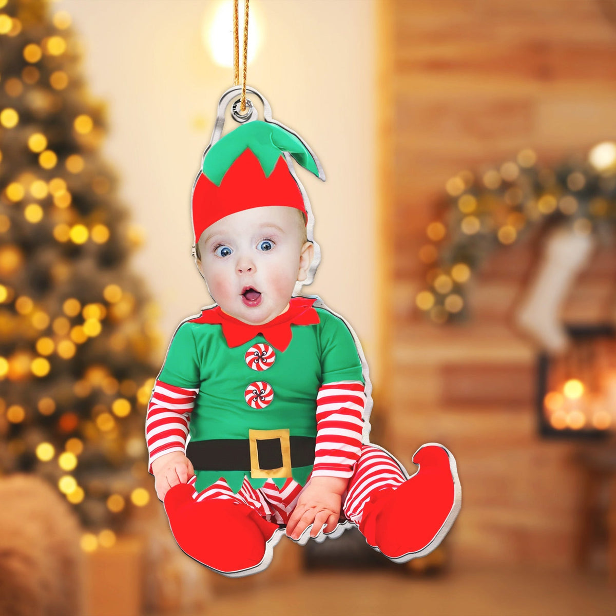 Adorable Newborn Baby Xmas - Personalized Babys Photo First Christmas Ornament