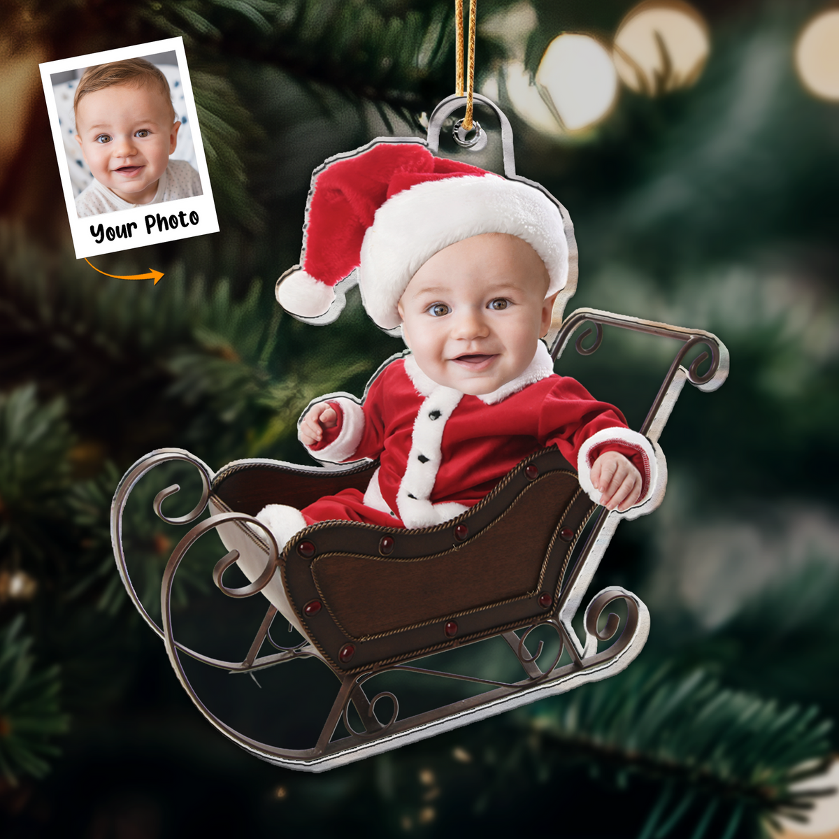 Adorable Newborn Baby Personalized Newborn Christmas Photo Ornament