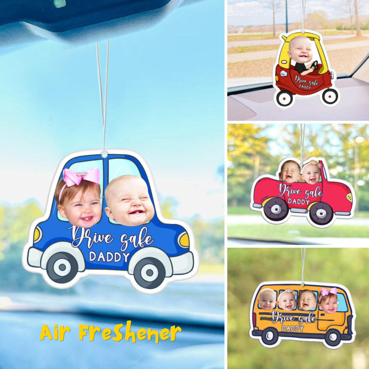 Fathers Day Gifts, Hanging Car Baby Photo Face Custom Air Freshener, Car Accessories, Personalized Drive Safe Daddy Gift For Dad, Papa Gifts