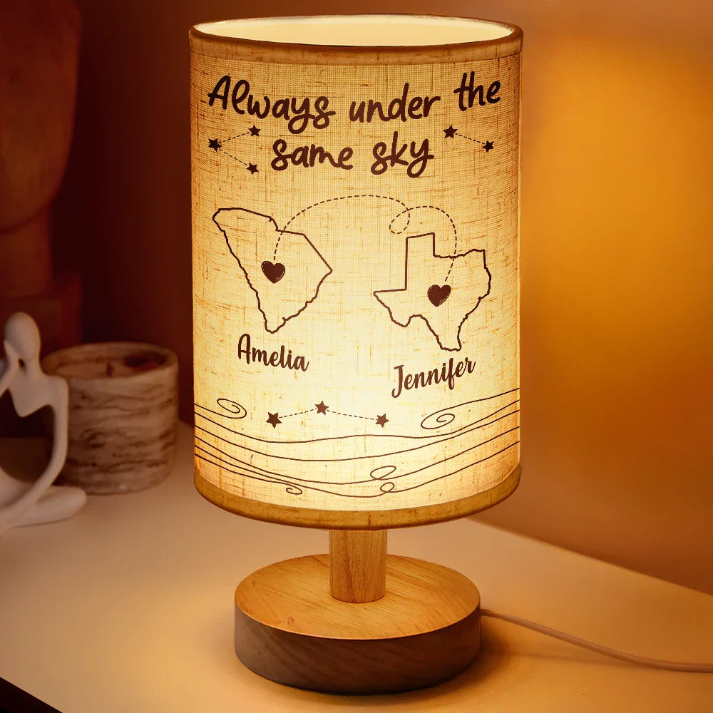 Always Under The Same Sky Long Distance Relationship - Personalized Fabric Lamp Gift For Couple Gift For Friend Anniversary Gift