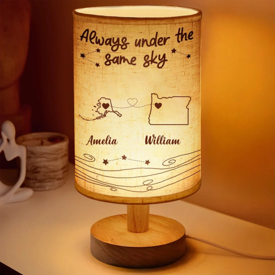 Always Under The Same Sky Long Distance Relationship - Personalized Fabric Lamp Gift For Couple Gift For Friend Anniversary Gift