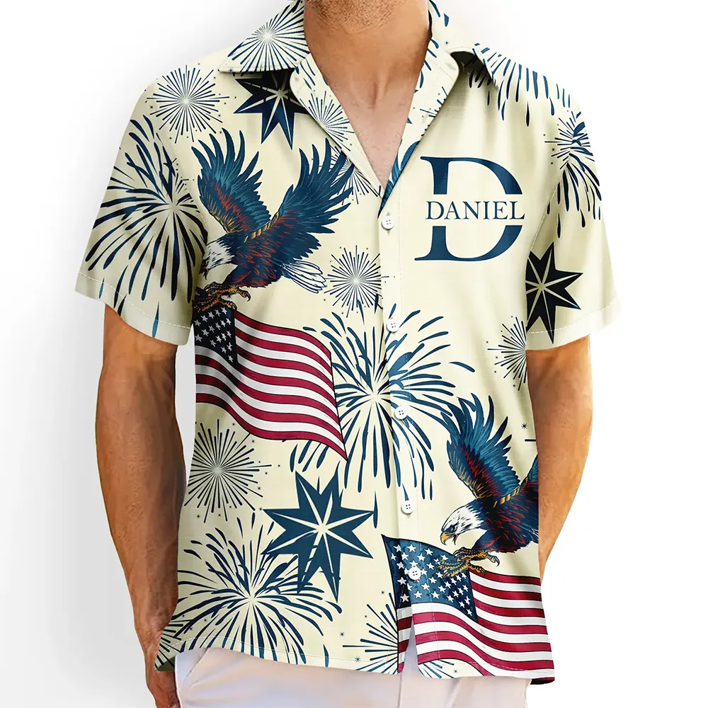 America 250 Anniversary Eagle USA Flag Custom Name - Personalized Hawaiian Shirt