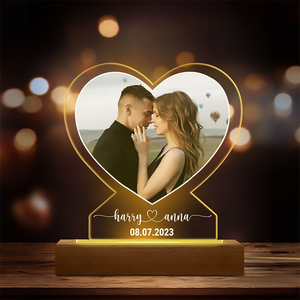 Custom Photo Anniversary Gift For Boyfriend And Girlfriend - Personalized 3D Led Light Wooden Base - Valentine's Day Gift