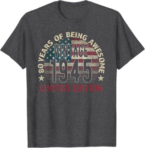 80th Birthday Gift men Vintage born 1945 turning 80 Year Old T-Shirt Custom Year Birthday Shirt