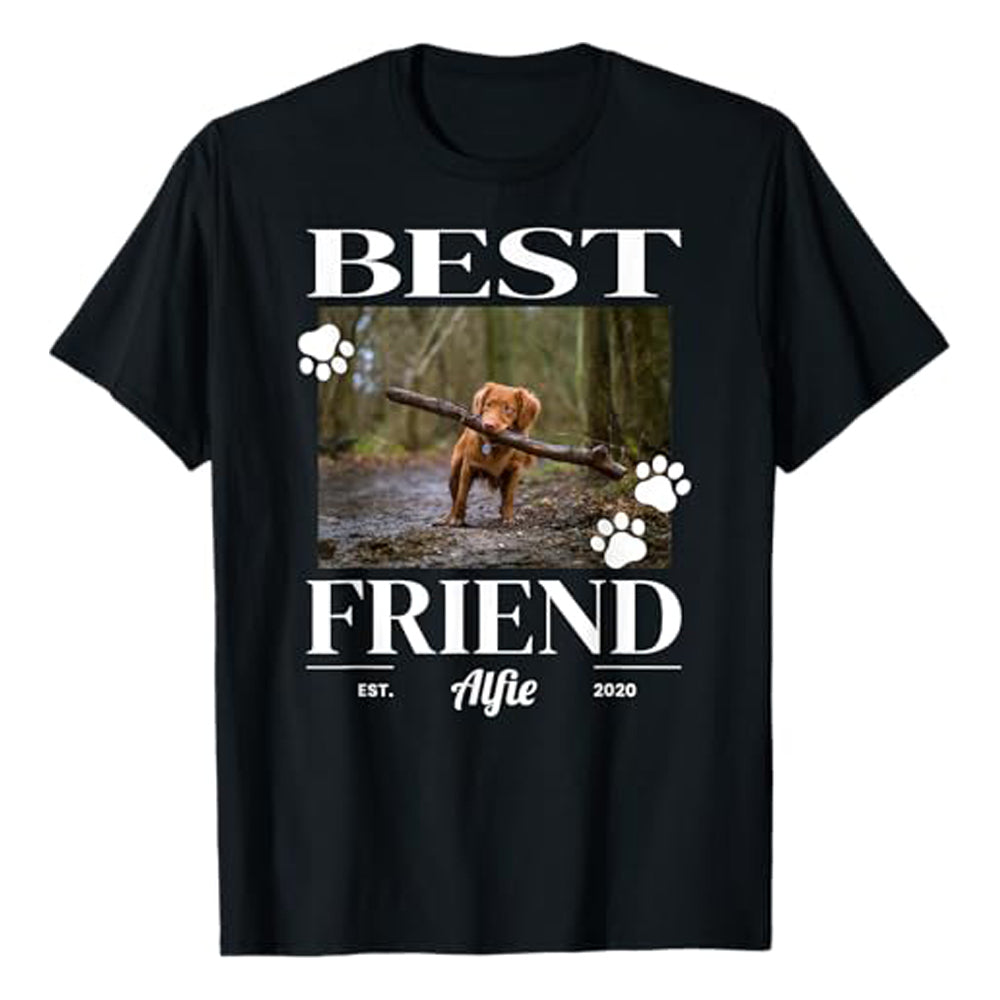 Custom Best Friend Dog, Cat, or Pet Photo T-Shirt for Men, Women and Kids - Customize with Your Pet's Name and Photo