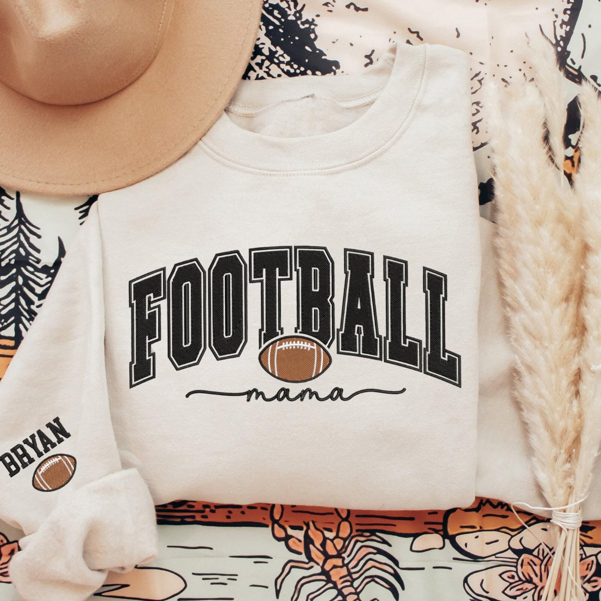Custom Embroidered Football Mom Sweatshirt, Personalized Football Mama Crewneck, Football Mom Gift, Football Lover Gifts