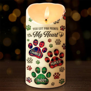 You Left Paw Prints On My Heart - Personalized Flameless LED Candle - Memorial Gift For Dog Owners, Sympathy Dog Loss Gift