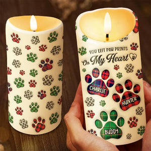 You Left Paw Prints On My Heart - Personalized Flameless LED Candle - Memorial Gift For Dog Owners, Sympathy Dog Loss Gift