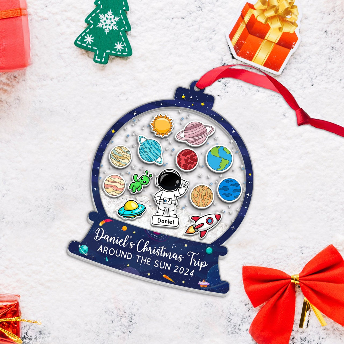 Personalized Astronaut Space Shaker Ornament, Outer Space Ornament, Solar System Kids Christmas Keepsake, Xmas Gift For Kids, Galaxy Planets