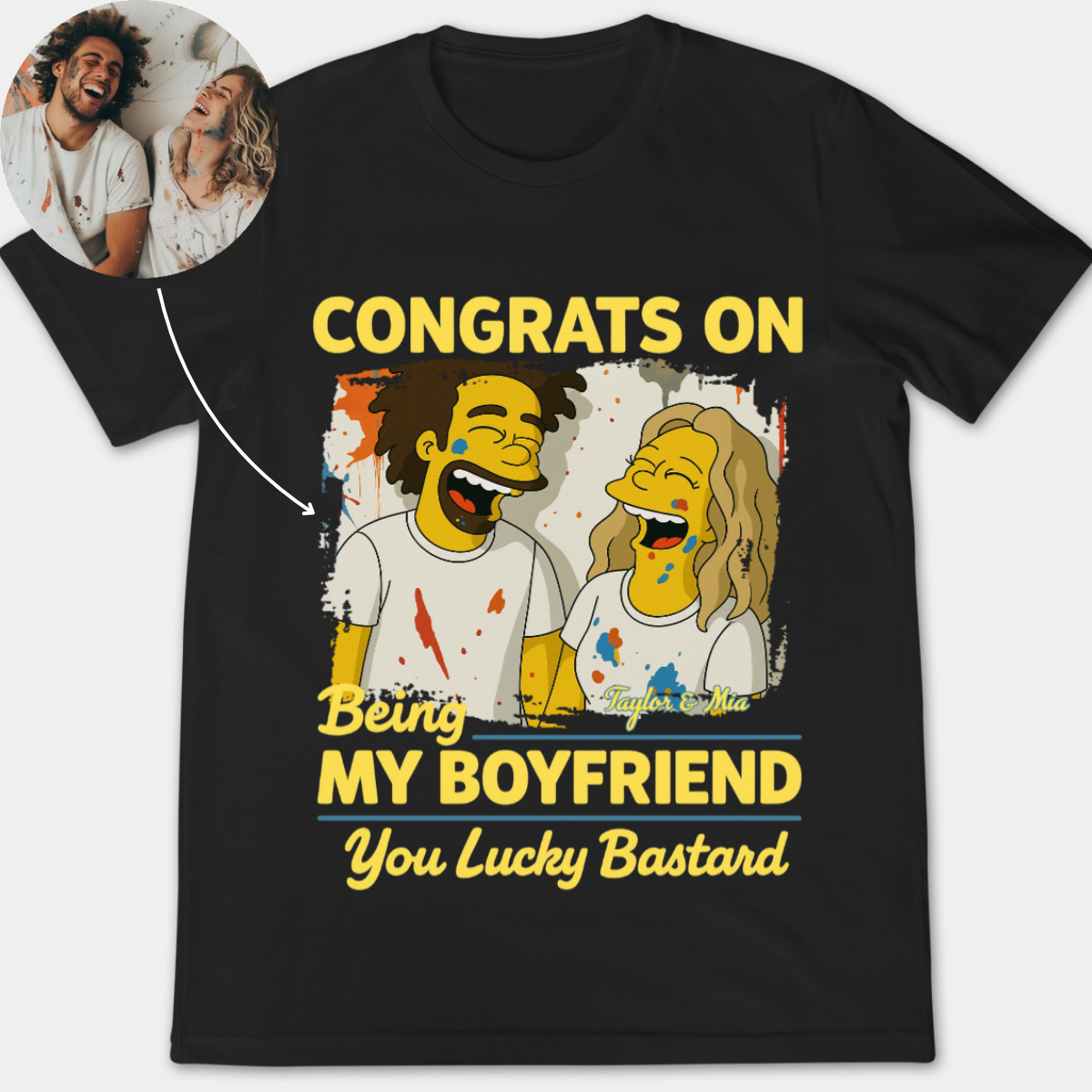 Congrats On Being My Boyfriend Simpsonized Couple Photo - Personalized Apparel - Gift For Couple, Gift For Him, Gift For Her