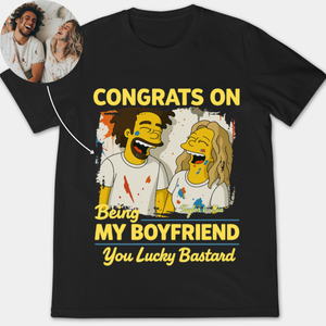Congrats On Being My Boyfriend Simpsonized Couple Photo - Personalized Apparel - Gift For Couple, Gift For Him, Gift For Her