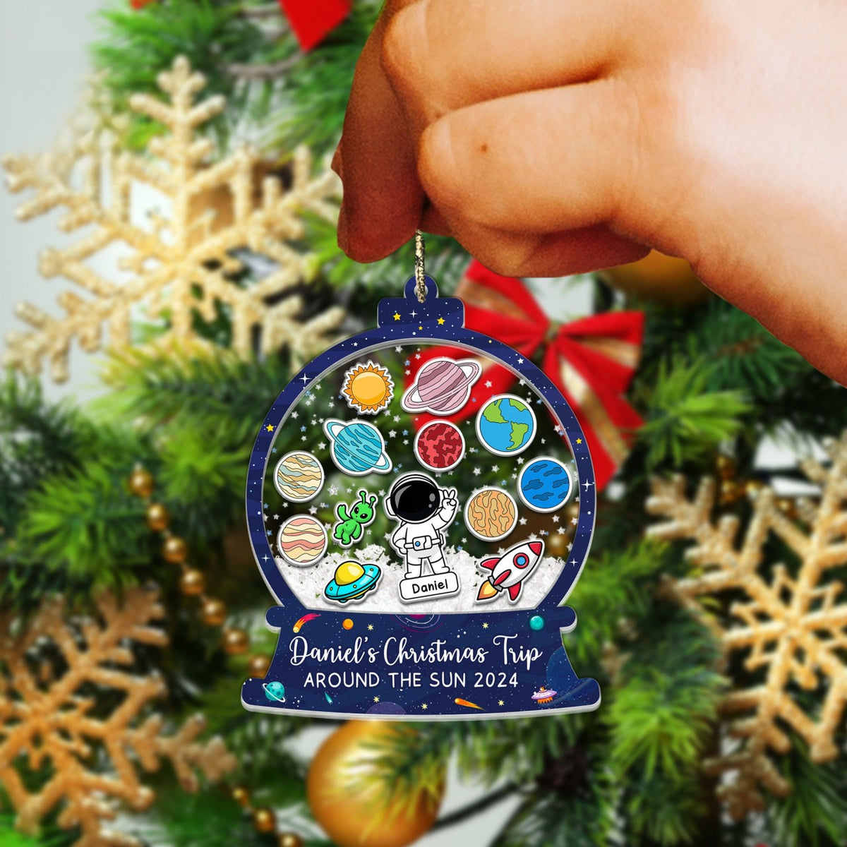 Personalized Astronaut Space Shaker Ornament, Outer Space Ornament, Solar System Kids Christmas Keepsake, Xmas Gift For Kids, Galaxy Planets
