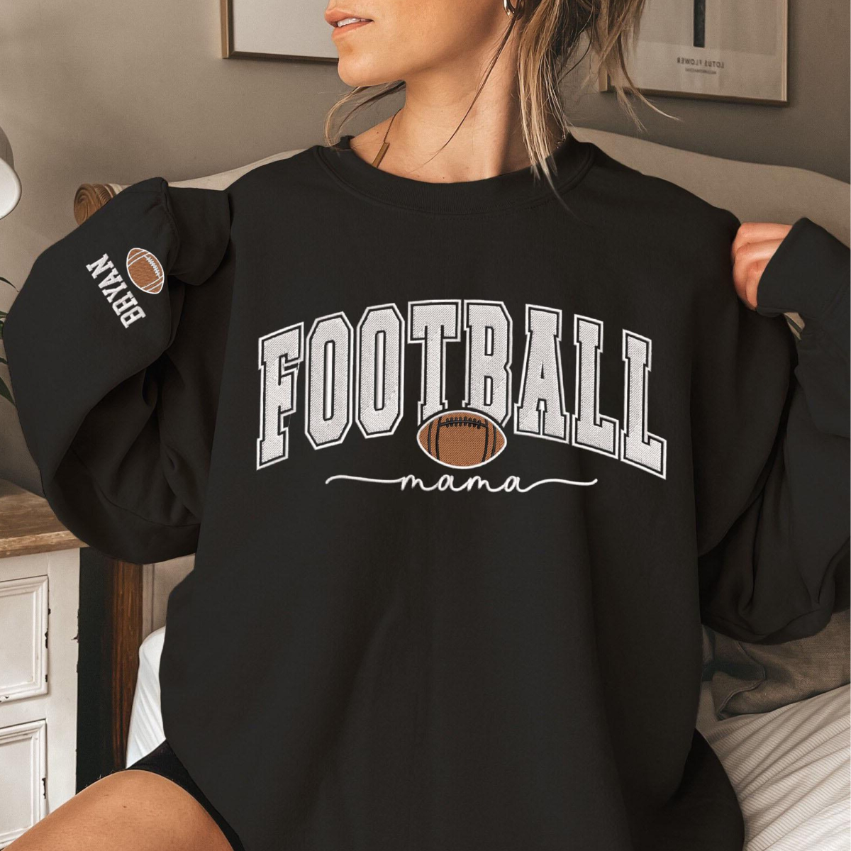 Custom Embroidered Football Mom Sweatshirt, Personalized Football Mama Crewneck, Football Mom Gift, Football Lover Gifts