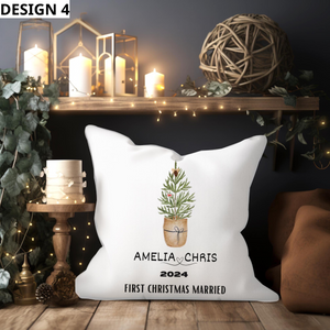 Our First Christmas Married - Personalized Pillow - Christmas Gift For Couple