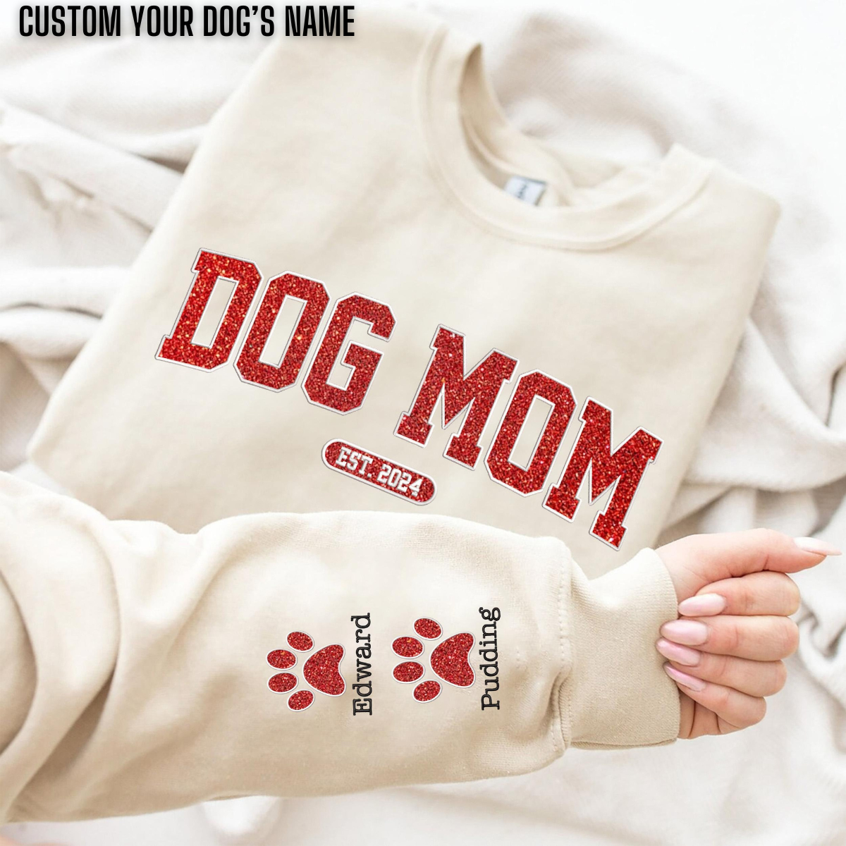Personalized Dog Mom Embroidered Glitter Sweatshirt, Custom Nana Embroidered Dog Mama Crewneck Sweatshirt, Dog Mom Gifts, Dog Lover Gifts