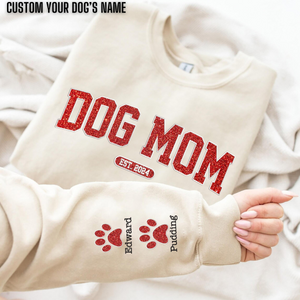 Personalized Dog Mom Embroidered Glitter Sweatshirt, Custom Nana Embroidered Dog Mama Crewneck Sweatshirt, Dog Mom Gifts, Dog Lover Gifts
