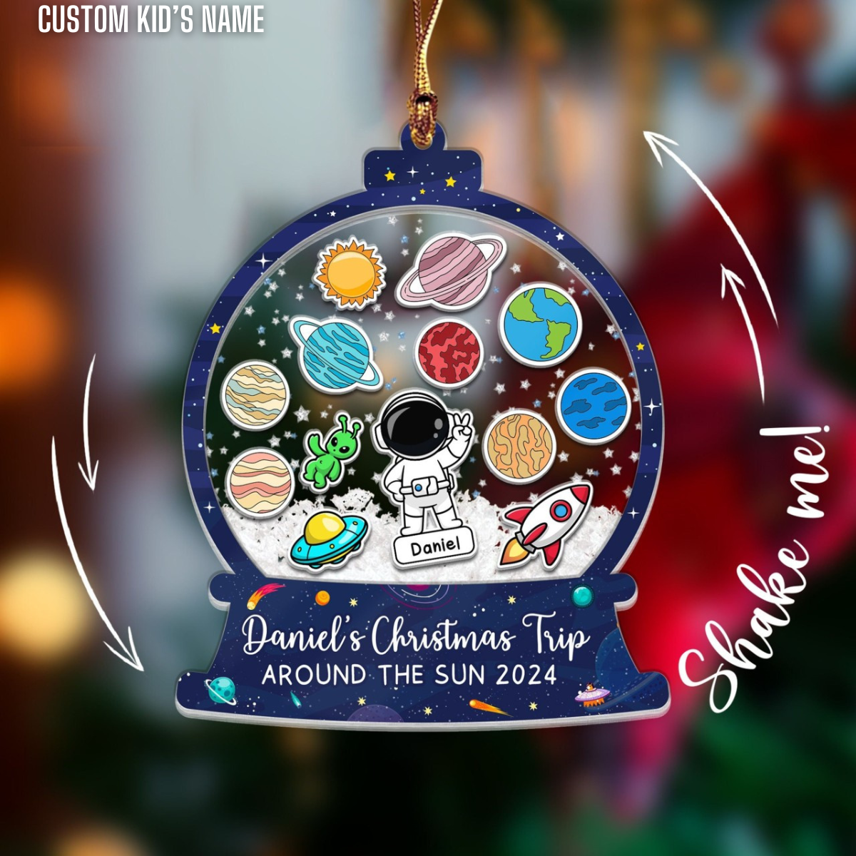 Personalized Astronaut Space Shaker Ornament, Outer Space Ornament, Solar System Kids Christmas Keepsake, Xmas Gift For Kids, Galaxy Planets