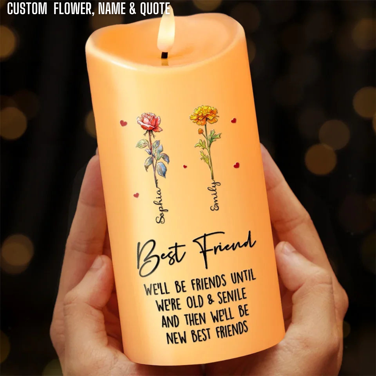 Best Friends Birth Month Flowers - Personalized LED Flameless Candle - Gift For Bestie, Sisters, Soulmates