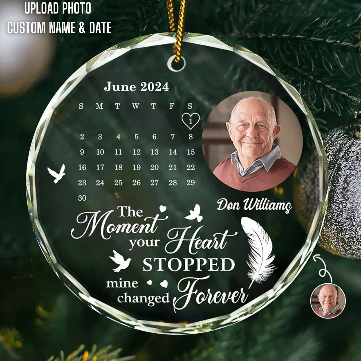 The Moment Your Heart Stopped Memorial Calendar - Personalized Crystal Ornament - Memorial Gift, Christmas Gift For Family