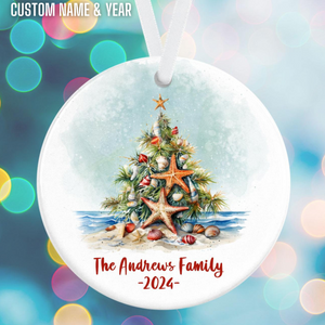 Tropical Family Christmas Ornament, Personalized Holiday Ornament, Beach Christmas Ornament, Starfish Ornament